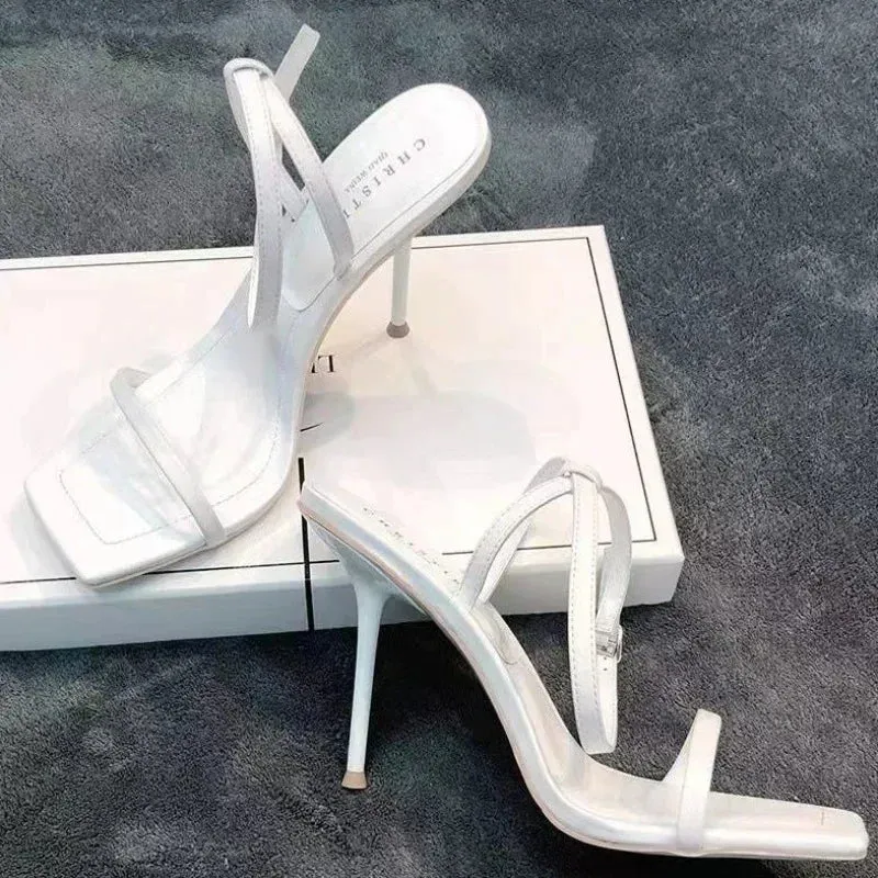 2024 Summer Fashion Shoes for Women Buckle Strap Solid Color Women's Sandals Thin Heels Women Square Toe Heeled Ladies Sandals