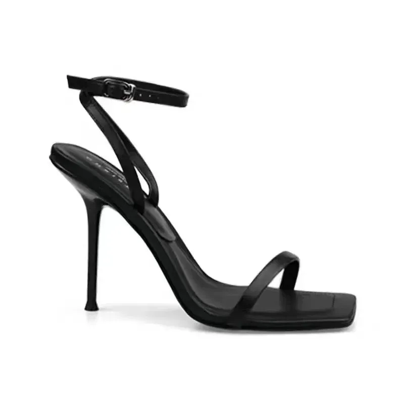 2024 Summer Fashion Shoes for Women Buckle Strap Solid Color Women's Sandals Thin Heels Women Square Toe Heeled Ladies Sandals