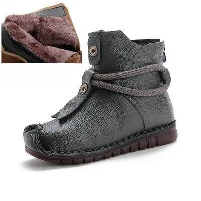 2025 Women's Autumn & Winter Boots – Flat Soft Soled Short Boots, National Style Vintage Warm Cotton Shoes