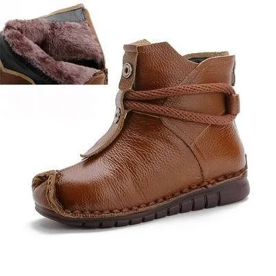 2025 Women's Autumn & Winter Boots – Flat Soft Soled Short Boots, National Style Vintage Warm Cotton Shoes