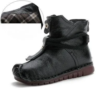 2025 Women's Autumn & Winter Boots – Flat Soft Soled Short Boots, National Style Vintage Warm Cotton Shoes