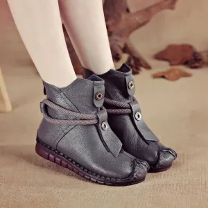 2025 Women's Autumn & Winter Boots – Flat Soft Soled Short Boots, National Style Vintage Warm Cotton Shoes