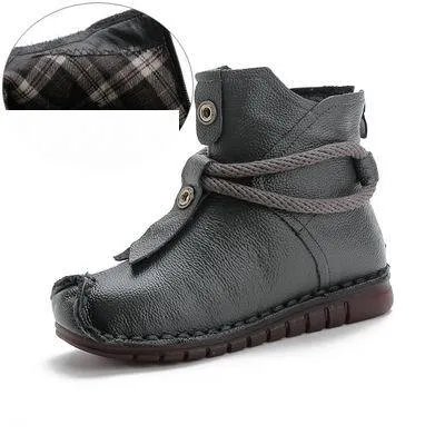 2025 Women's Autumn & Winter Boots – Flat Soft Soled Short Boots, National Style Vintage Warm Cotton Shoes