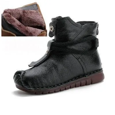 2025 Women's Autumn & Winter Boots – Flat Soft Soled Short Boots, National Style Vintage Warm Cotton Shoes