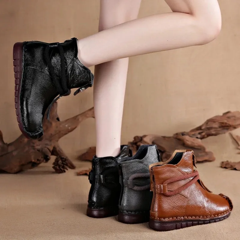 2025 Women's Autumn & Winter Boots – Flat Soft Soled Short Boots, National Style Vintage Warm Cotton Shoes