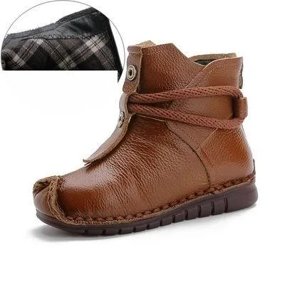 2025 Women's Autumn & Winter Boots – Flat Soft Soled Short Boots, National Style Vintage Warm Cotton Shoes