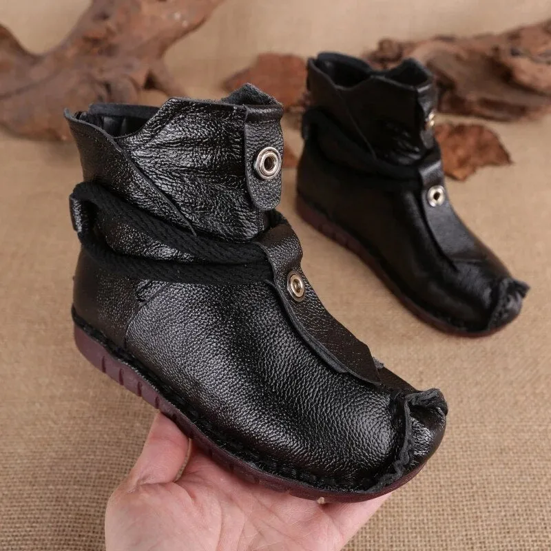 2025 Women's Autumn & Winter Boots – Flat Soft Soled Short Boots, National Style Vintage Warm Cotton Shoes