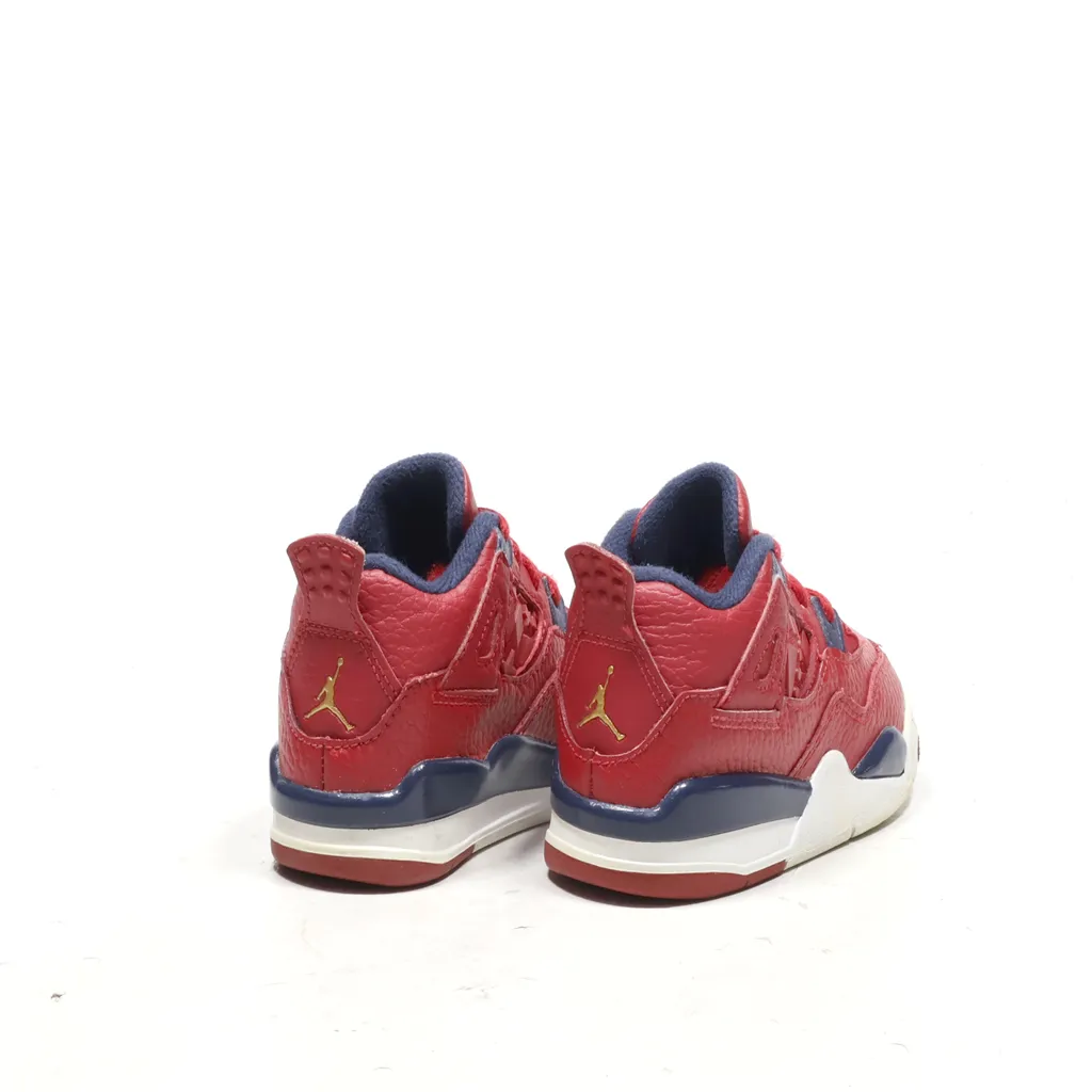 Air Jordan 4 Retro Sport Shoes Leather Red Color For Kids
