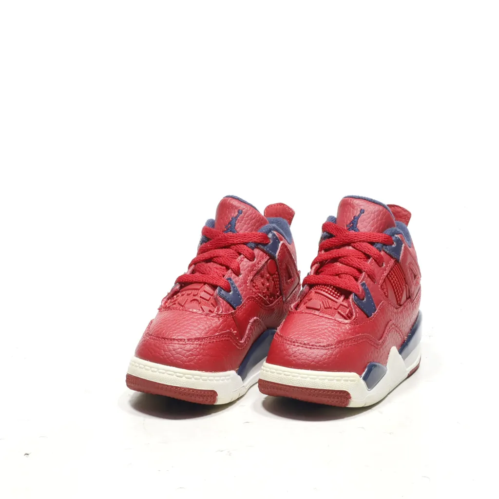 Air Jordan 4 Retro Sport Shoes Leather Red Color For Kids