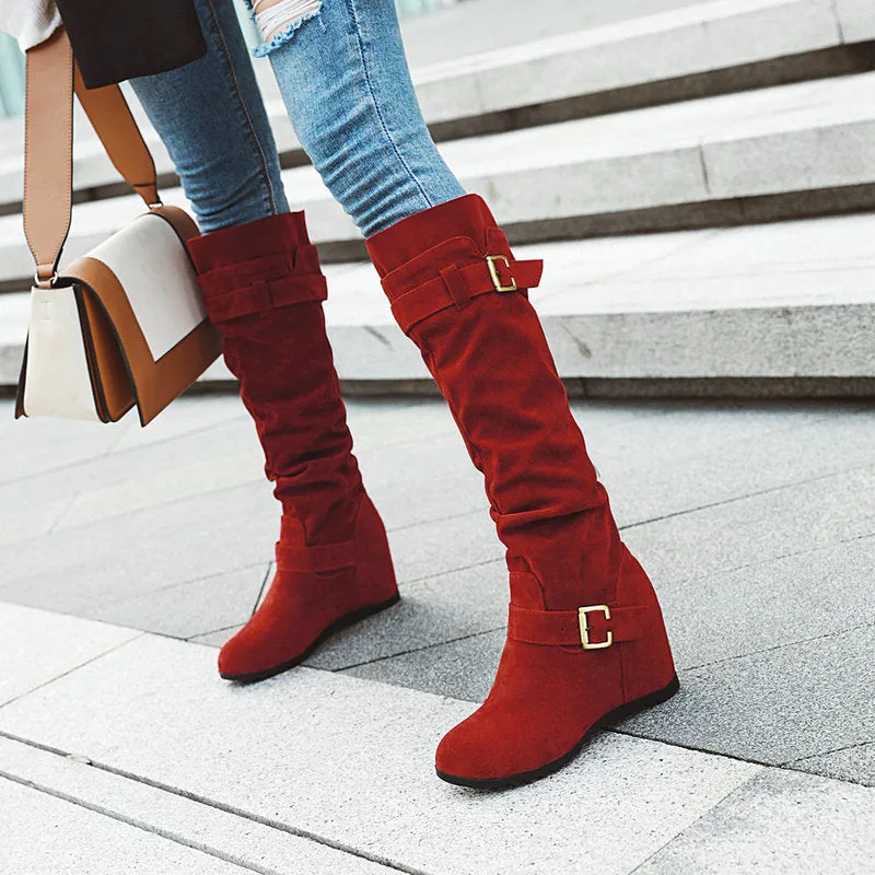 Autumn And Winter Retro Leisure Belt Buckle Inner Raised Knight Boots