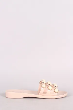 Bamboo Faux Pearl Accent Jelly Caged Slide Sandal