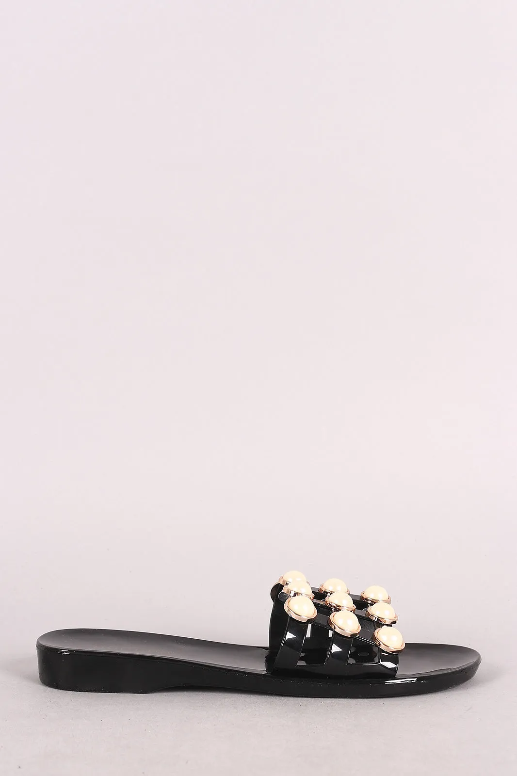 Bamboo Faux Pearl Accent Jelly Caged Slide Sandal