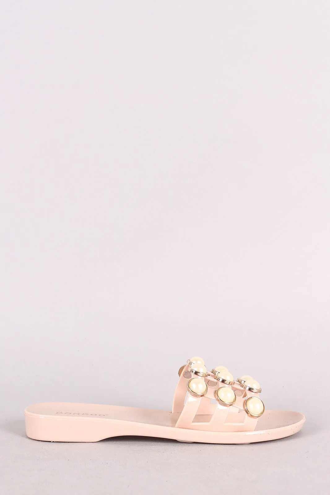 Bamboo Faux Pearl Accent Jelly Caged Slide Sandal