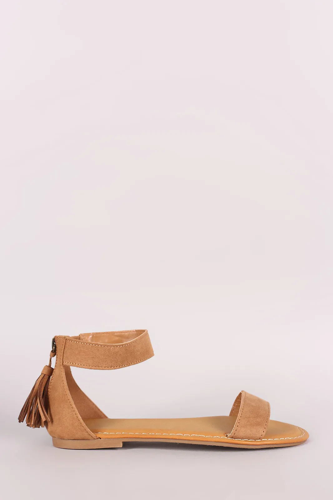 Bamboo Suede Tassel Ankle Cuff Flat Sandal