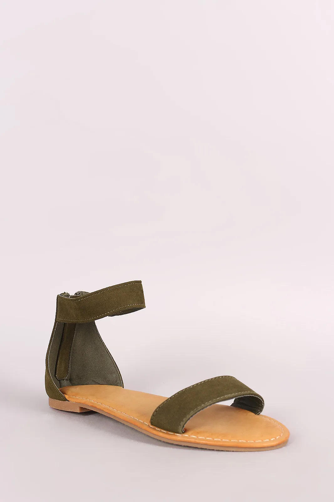 Bamboo Suede Tassel Ankle Cuff Flat Sandal