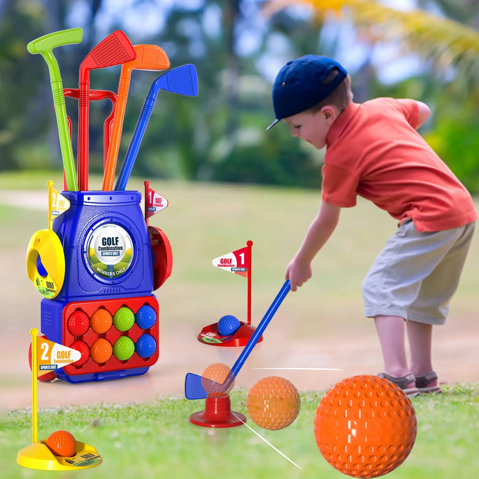 Bennol Toddler Golf Set Toys for Kids, Upgraded Kids Golf Cart Toys Sets with 4 Golf Sticks, 8 Balls and 1 Mat, Indoor & Outdoor Golf Toys for 3 4 5 6 Year Old Boys Girls Toddlers