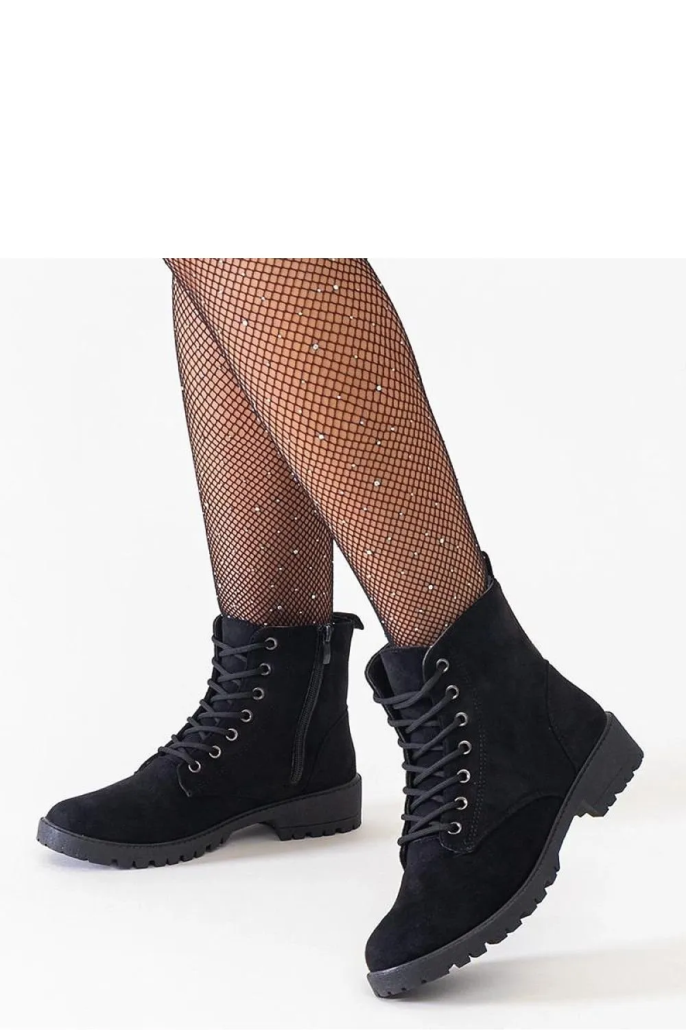 Black eco-suede platform worker boots