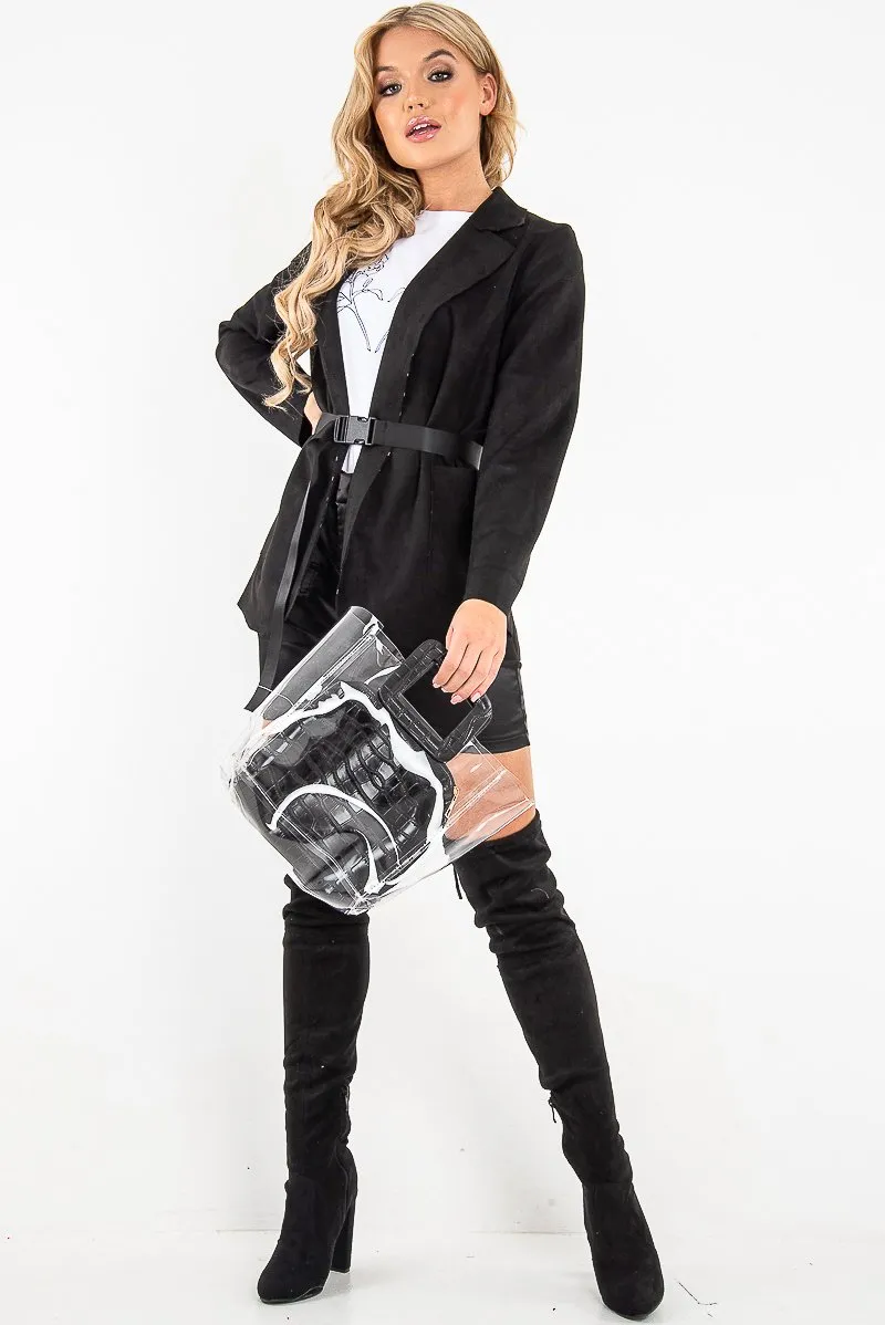 Black Faux Suede Polka Dot Detail Blazer - Noelie