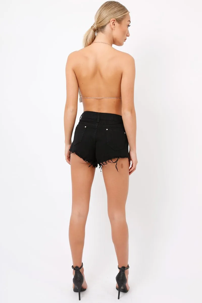 Black Frayed Distressed Shorts - Alissa