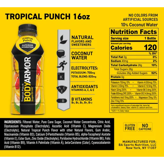 BODYARMOR Sports Drink, Tropical Punch, 16 Fl. Oz., 1 count