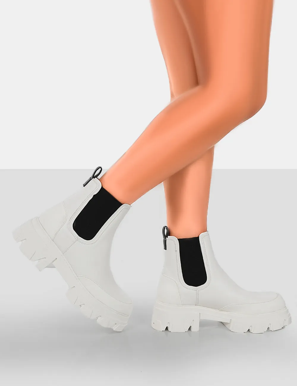 By Midnight White Pu Chunky Sole Chelsea Boots