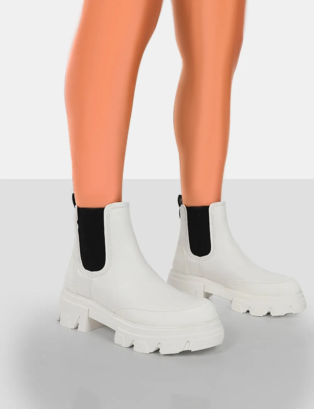 By Midnight White Pu Chunky Sole Chelsea Boots
