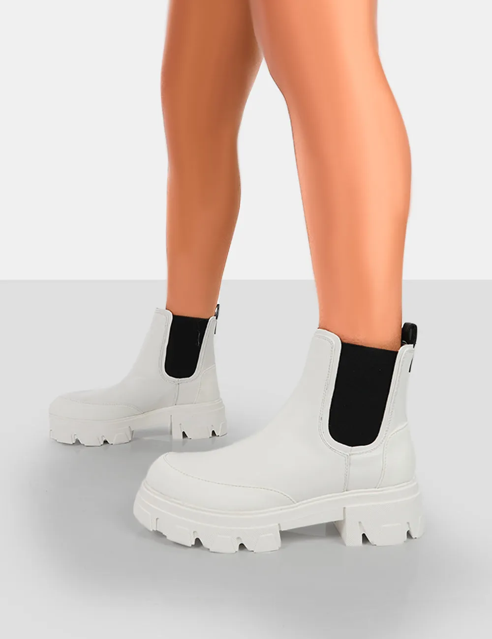 By Midnight White Pu Chunky Sole Chelsea Boots