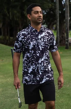 CA Funky Golf Shirt | Black & White Paint Splatter