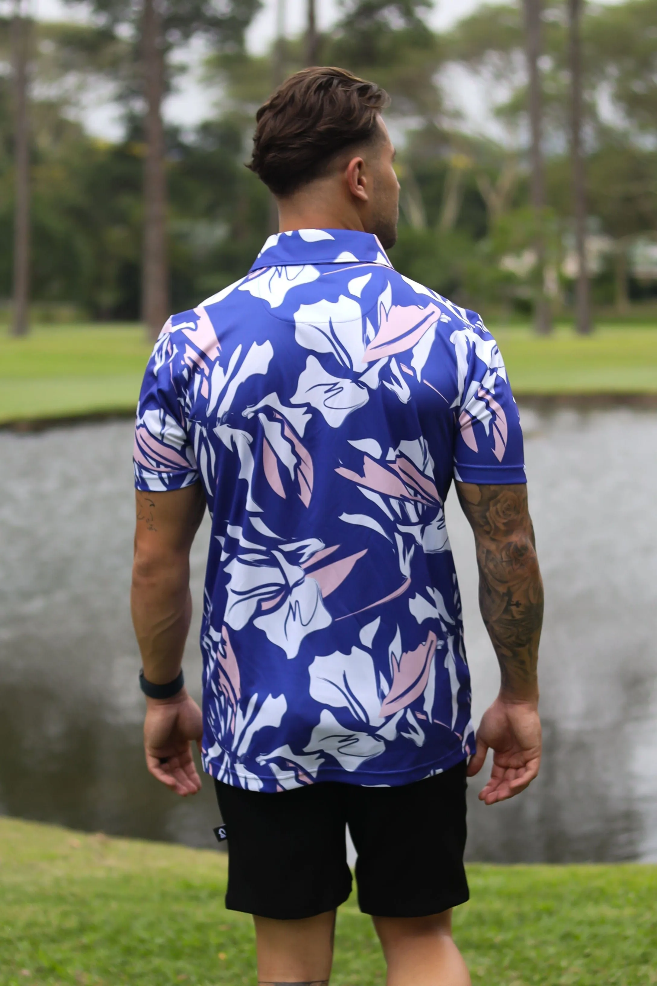CA Funky Golf Shirt | Blue & Beige Floral