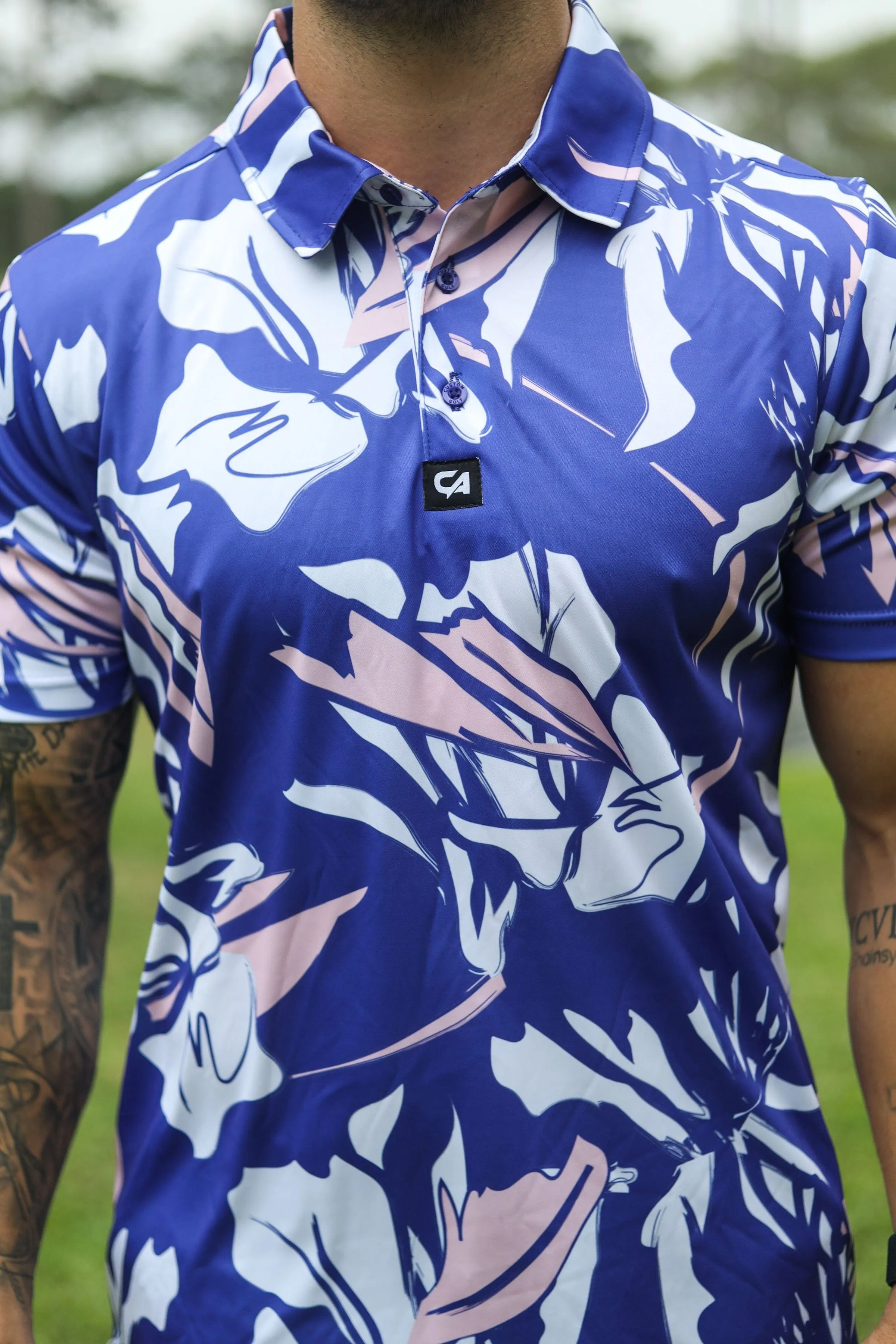 CA Funky Golf Shirt | Blue & Beige Floral