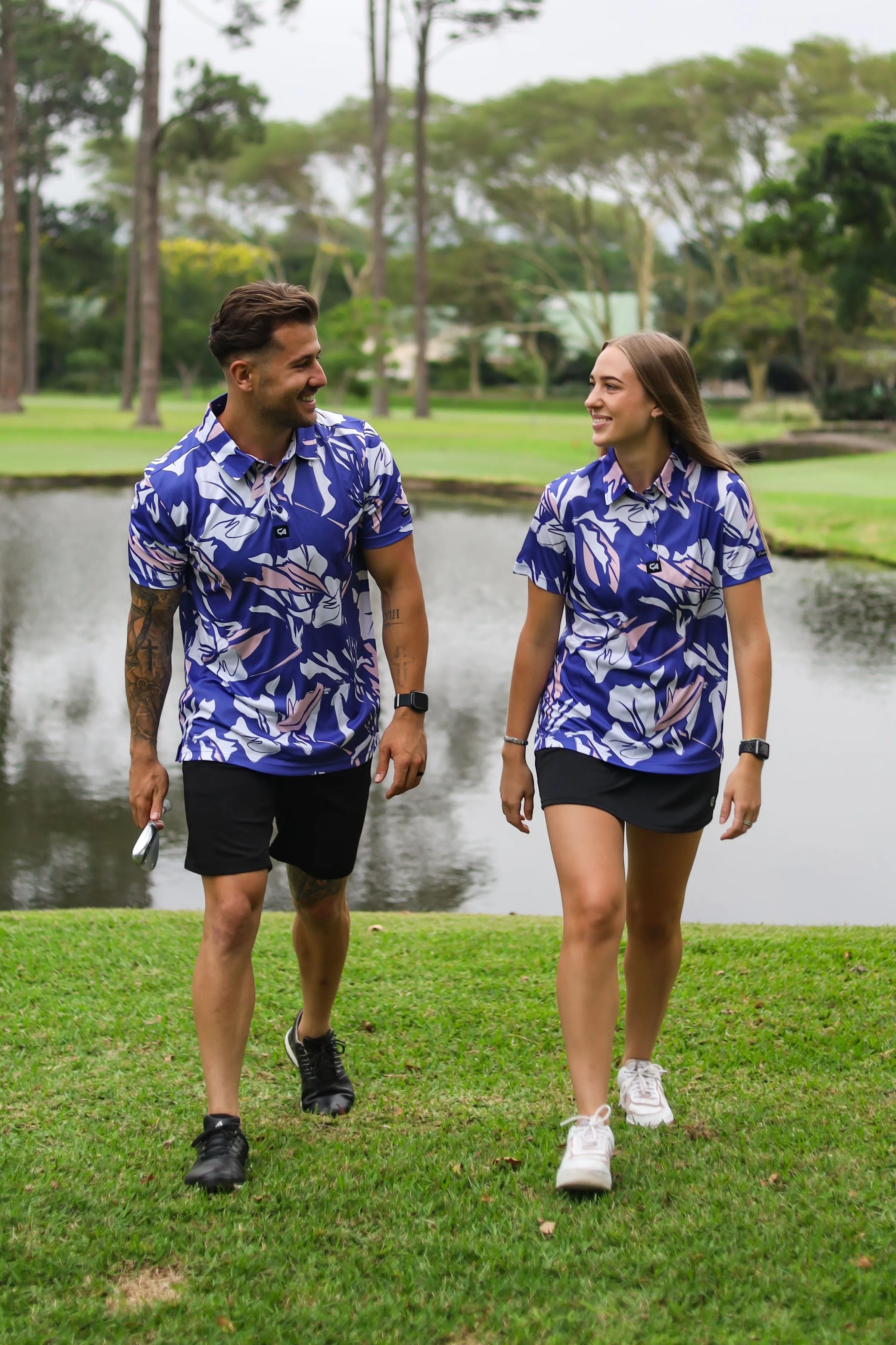 CA Funky Golf Shirt | Blue & Beige Floral