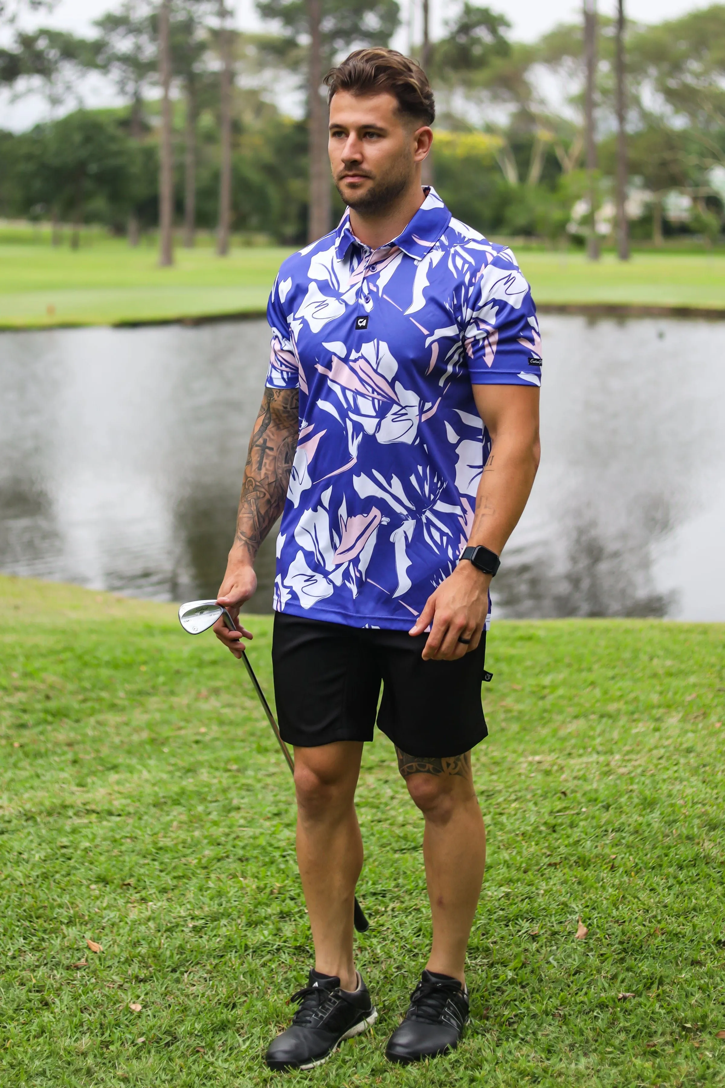CA Funky Golf Shirt | Blue & Beige Floral