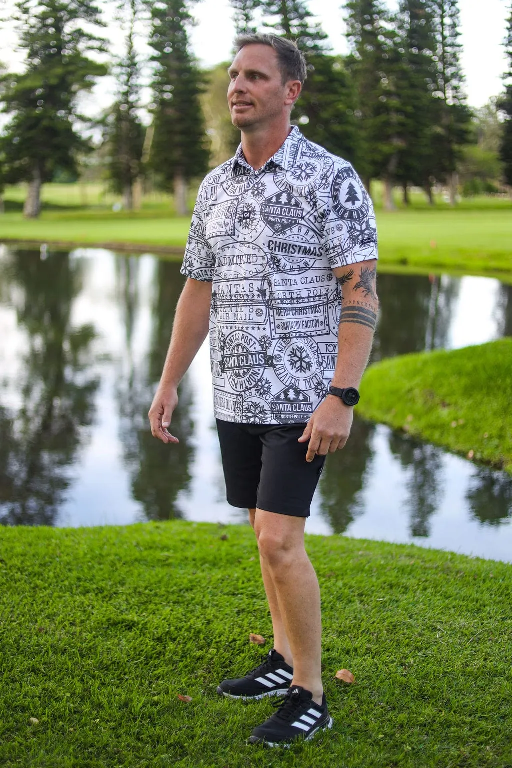 CA Funky Golf Shirt | Christmas Stamps