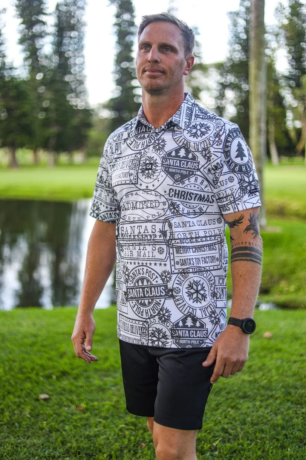 CA Funky Golf Shirt | Christmas Stamps