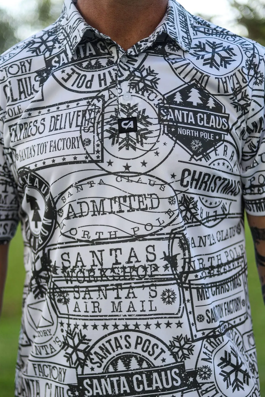CA Funky Golf Shirt | Christmas Stamps