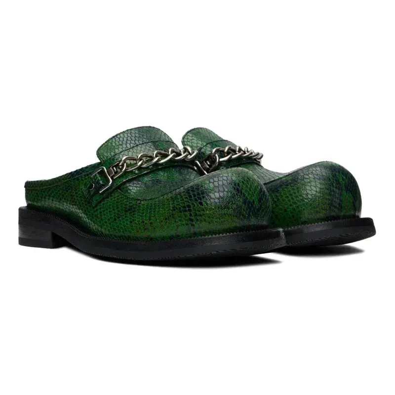 Chunky Metal Button Chain Mules Shoes