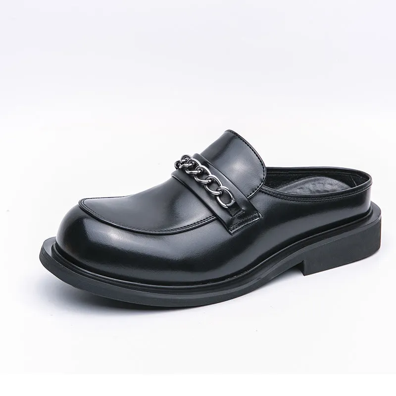 Chunky Metal Button Chain Mules Shoes