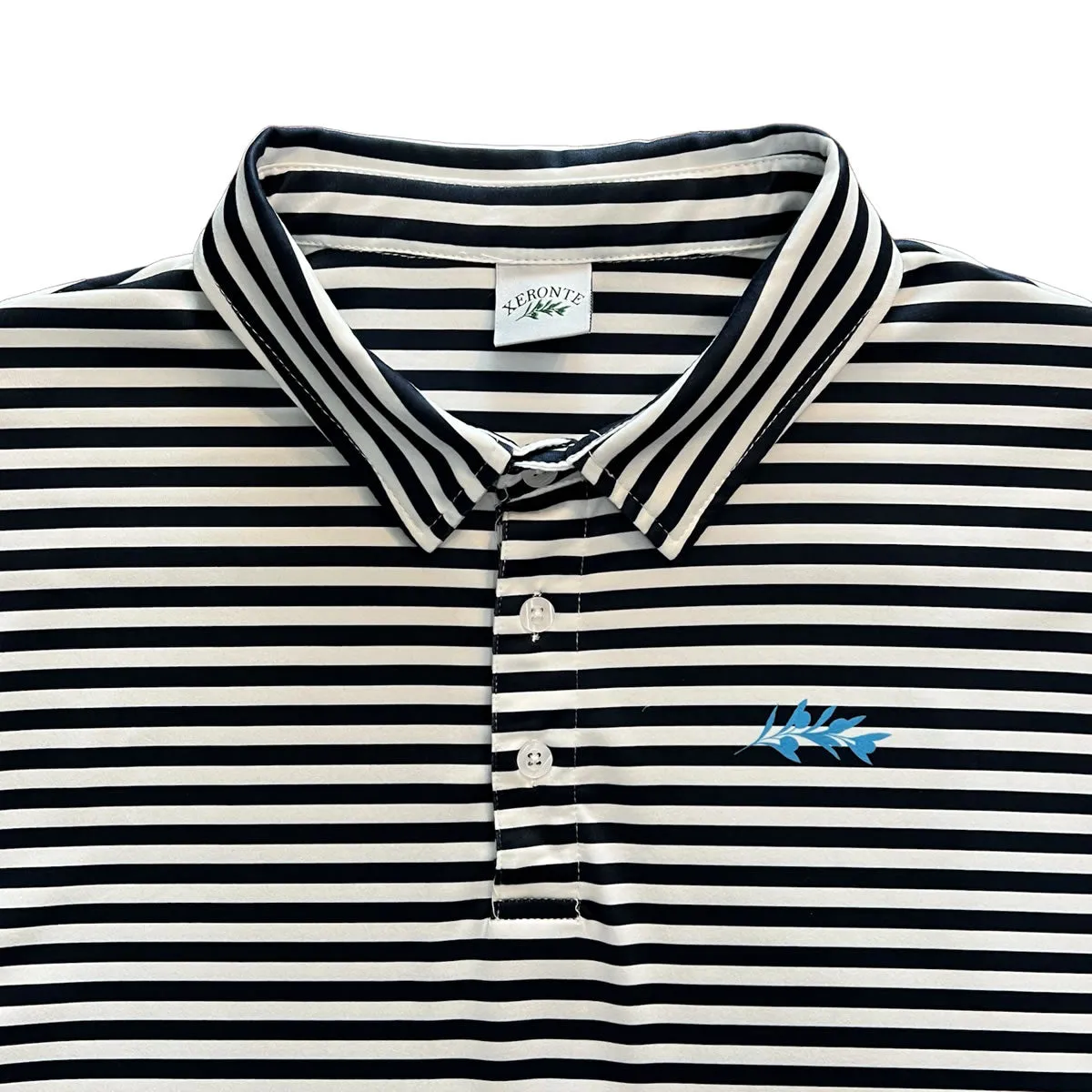 Classic Men's Navy Blue and White Striped Polo Golf Shirt