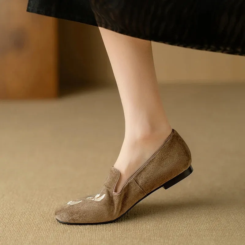Comfortable Slip-on Loafers Shoes with Flower Embroidery