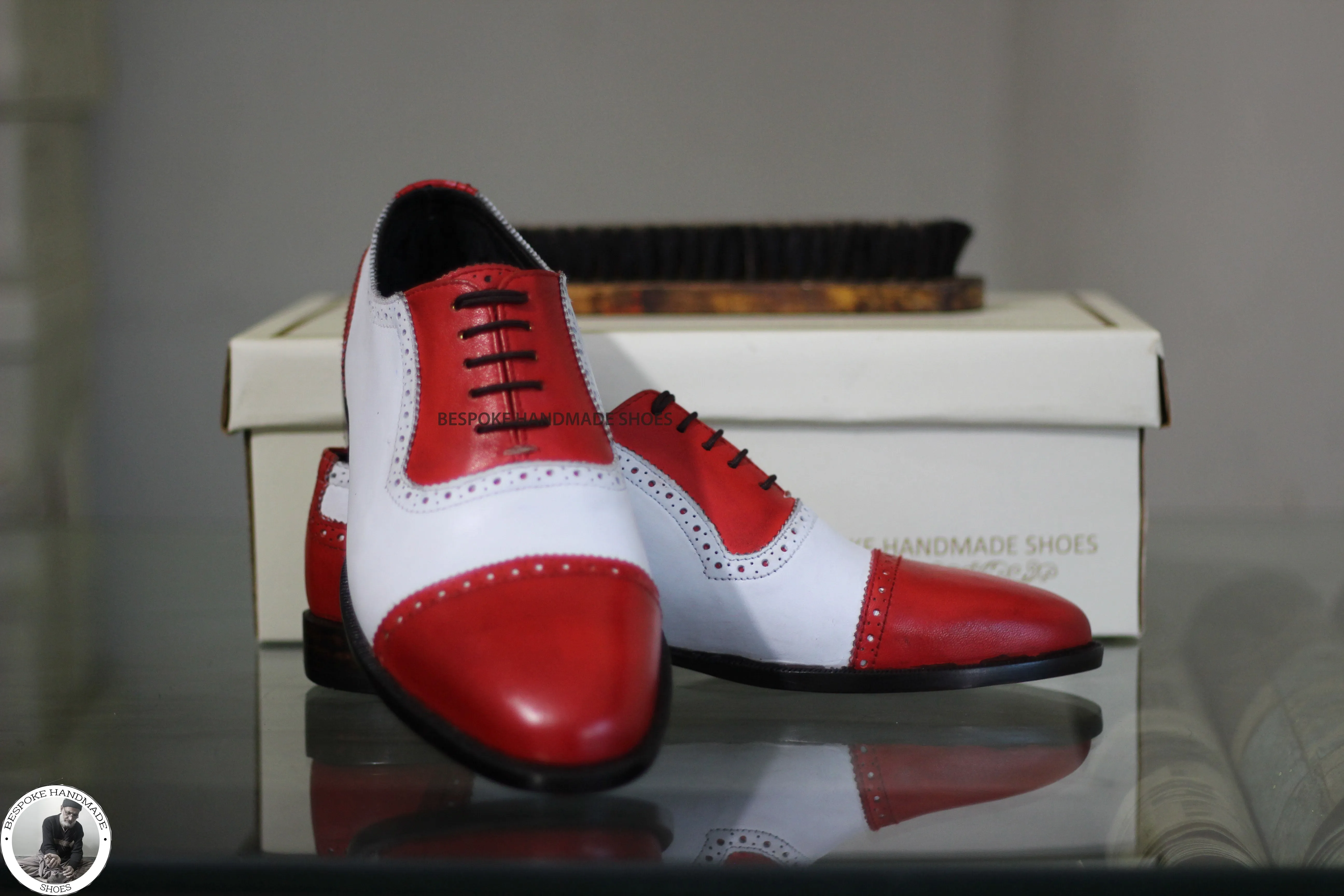 Copy of New Men's Handmade White & Red Color Leather Toe Cap Oxford Lace Up Designer Shoes For Men's