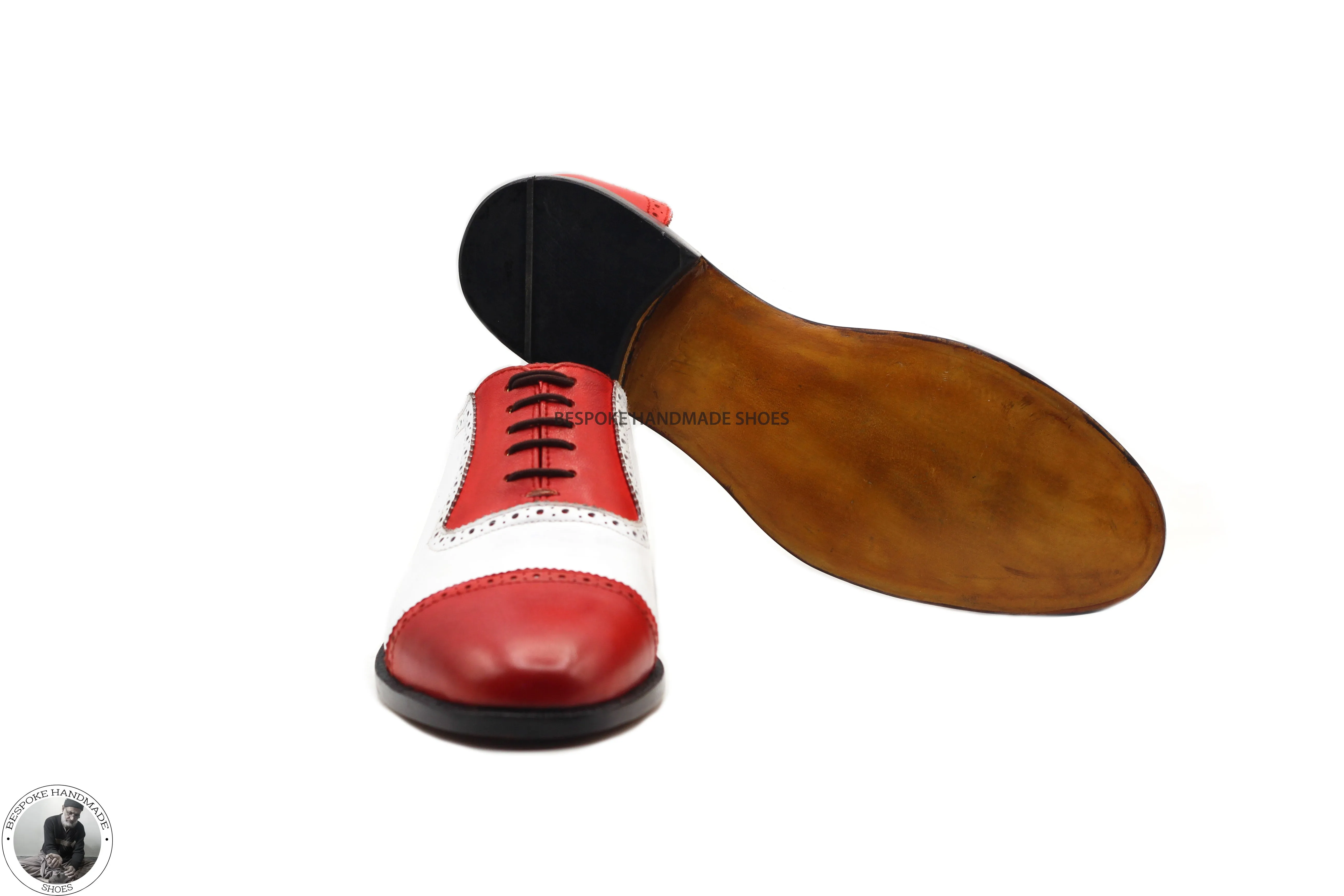 Copy of New Men's Handmade White & Red Color Leather Toe Cap Oxford Lace Up Designer Shoes For Men's