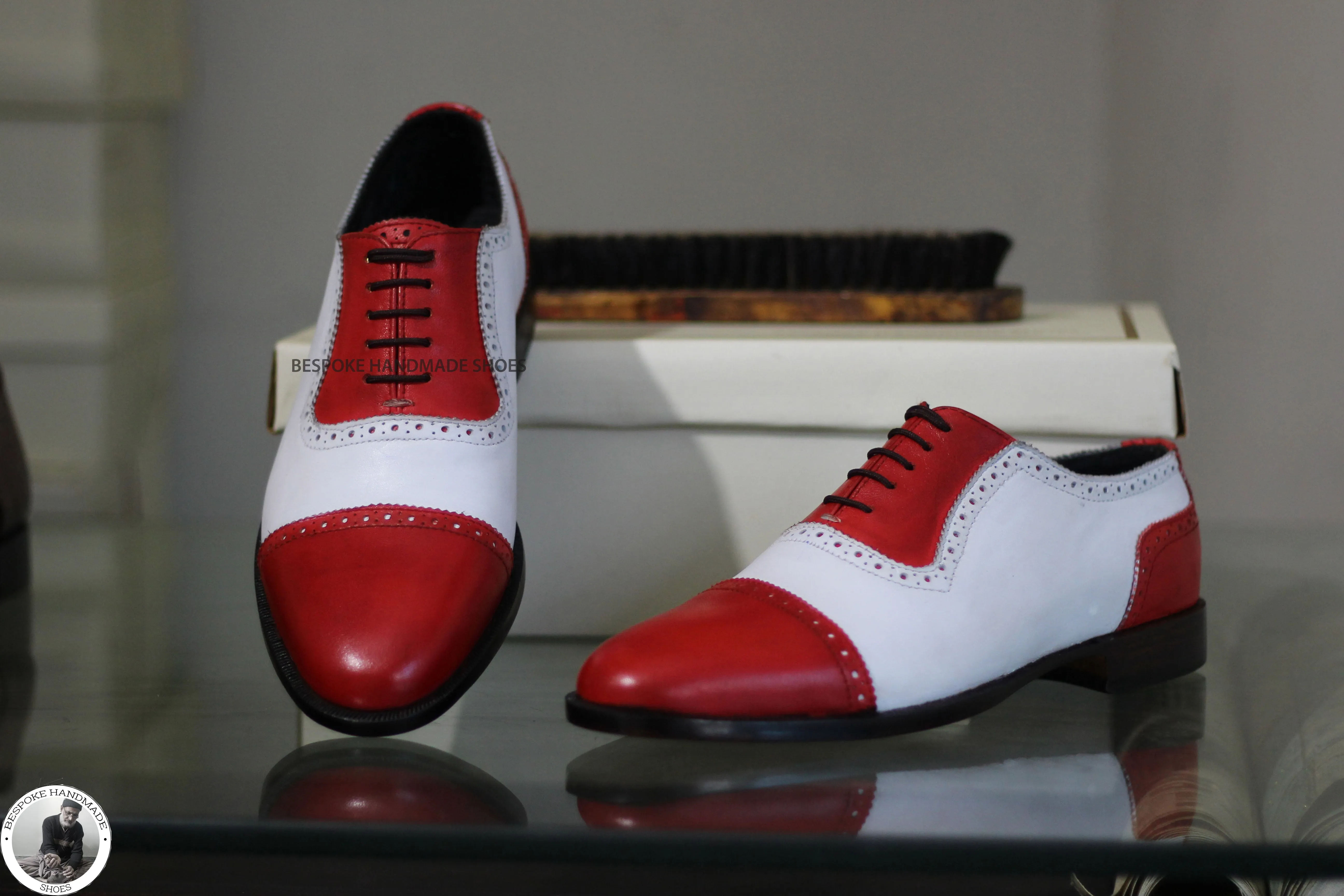 Copy of New Men's Handmade White & Red Color Leather Toe Cap Oxford Lace Up Designer Shoes For Men's