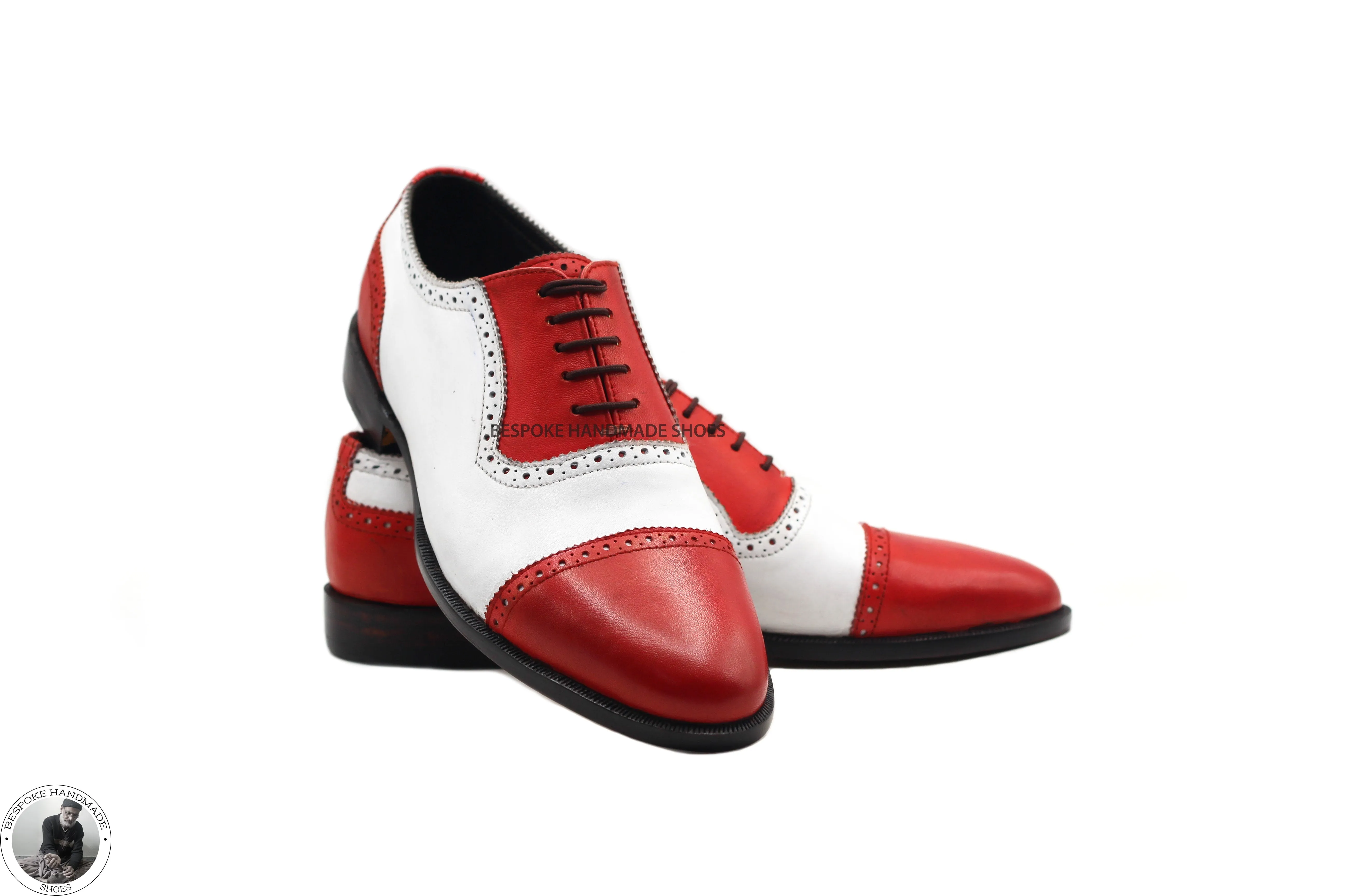 Copy of New Men's Handmade White & Red Color Leather Toe Cap Oxford Lace Up Designer Shoes For Men's