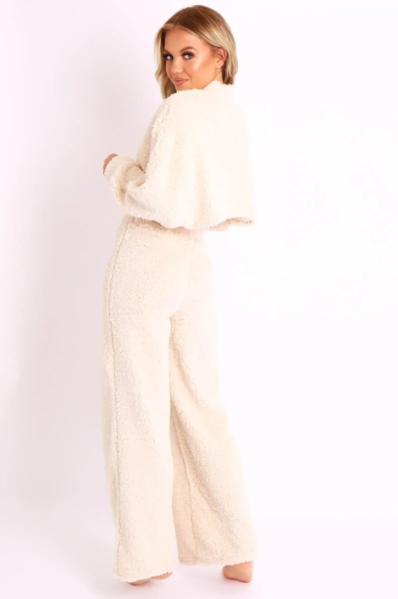 Cream Teddy High Neck Top Trouser Co-ord - Gratia