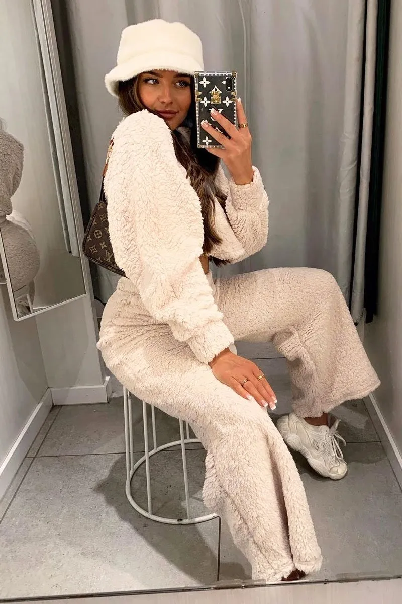 Cream Teddy High Neck Top Trouser Co-ord - Gratia