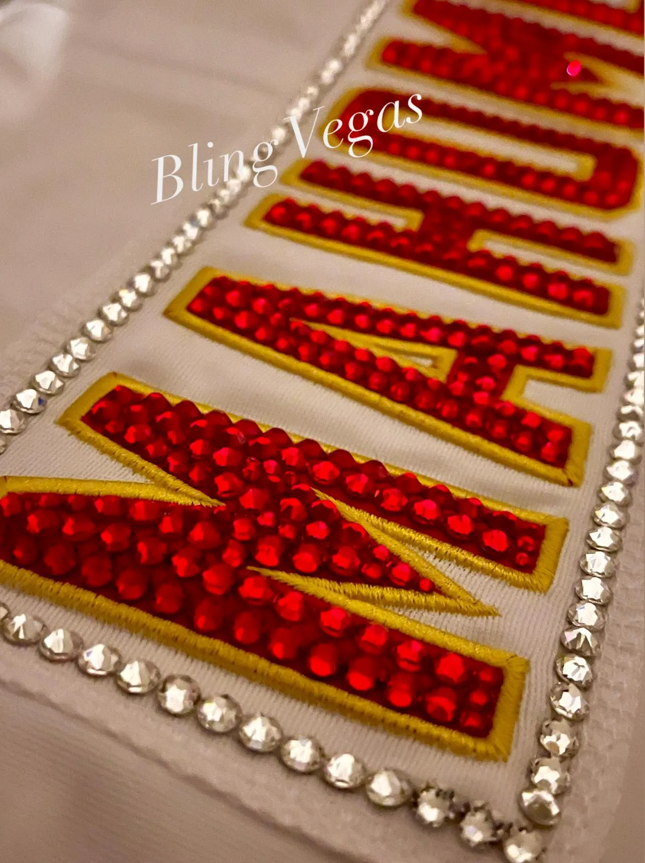 Custom Crystal KC CHIEFS Mahomes Kelce Jerseys DEPOSIT.  Rhinestone Bling Sports Jersey (Pics are examples) *Please Read Full Description