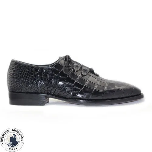 Custom made Black Alligator Print Leather Oxford Lace Up Men Shoes