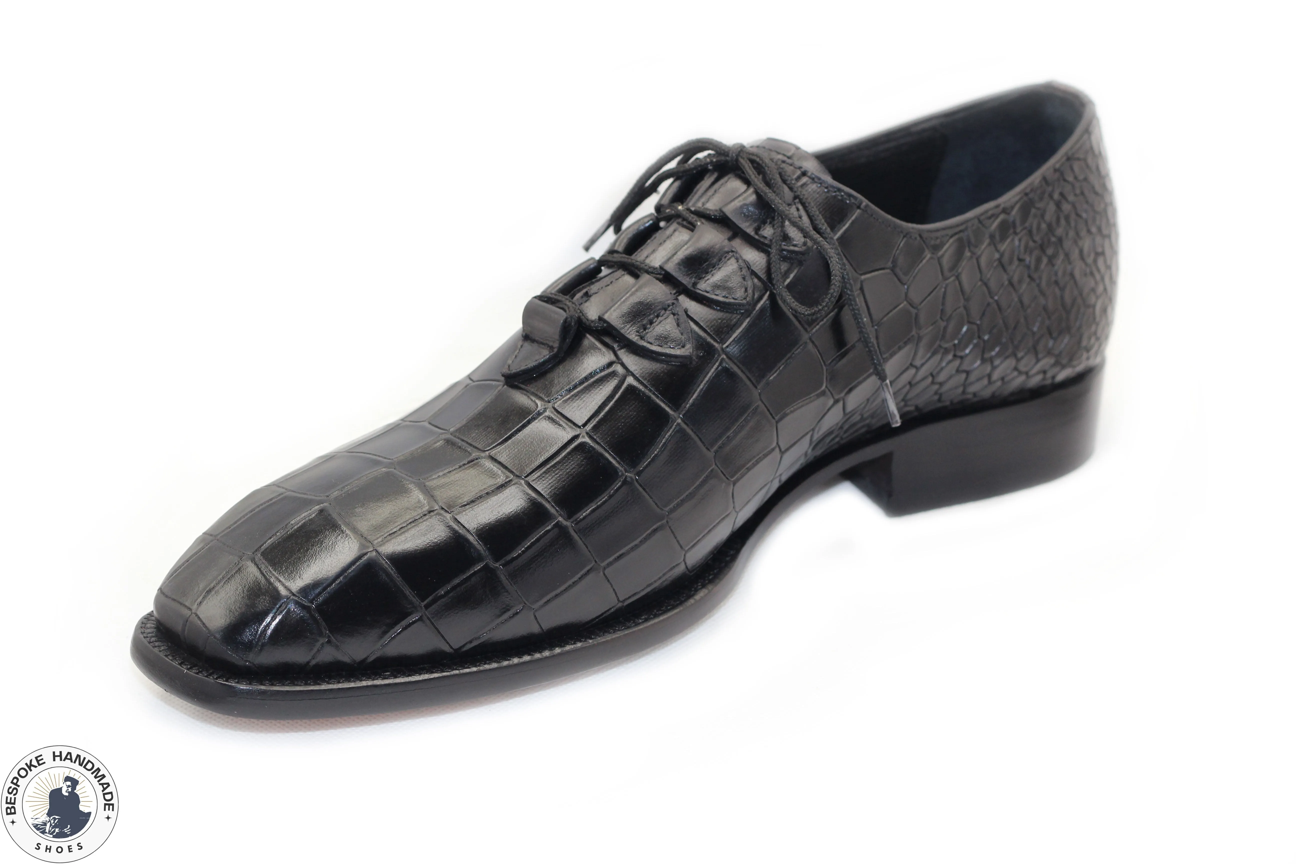 Custom made Black Alligator Print Leather Oxford Lace Up Men Shoes