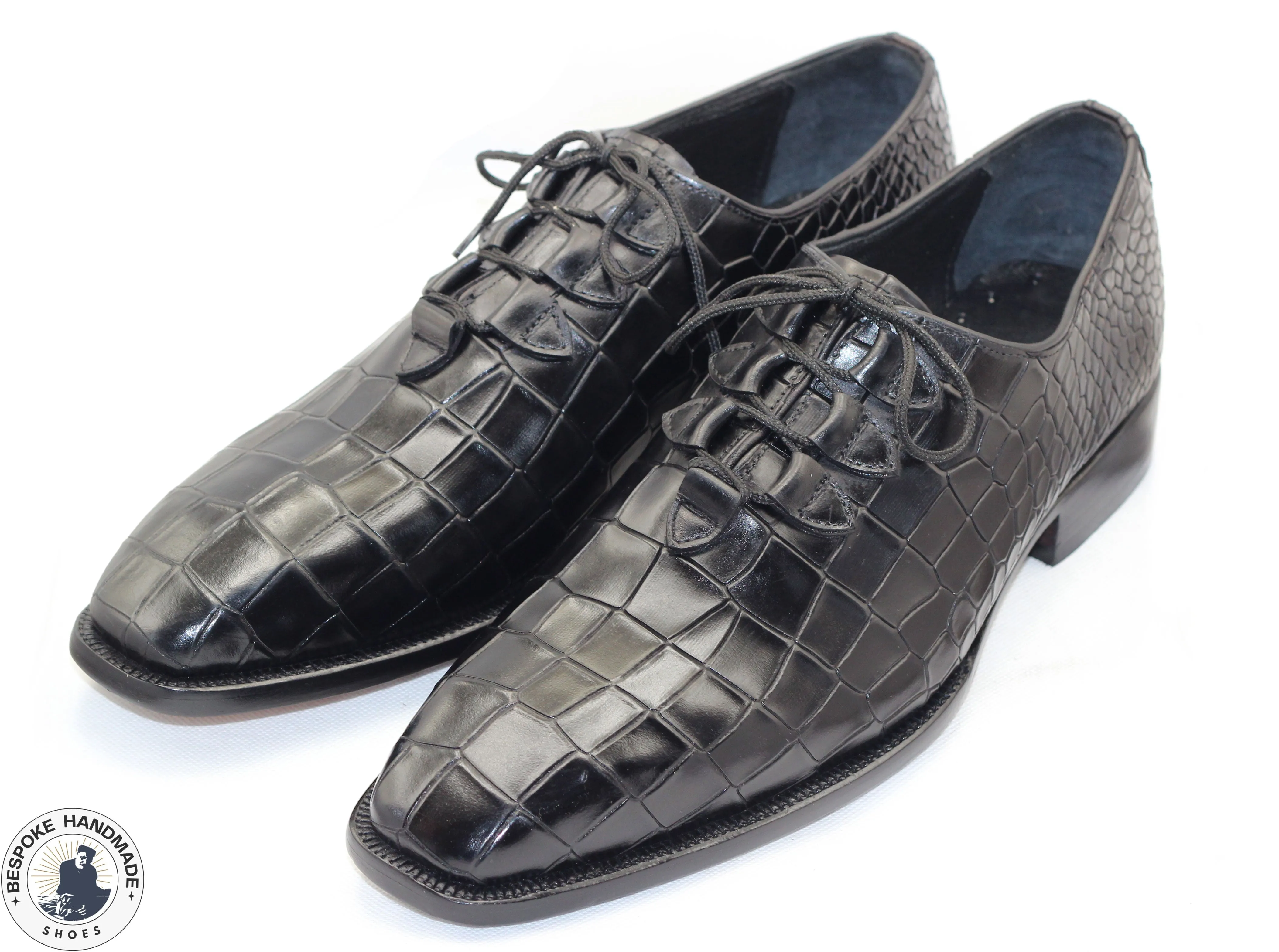 Custom made Black Alligator Print Leather Oxford Lace Up Men Shoes