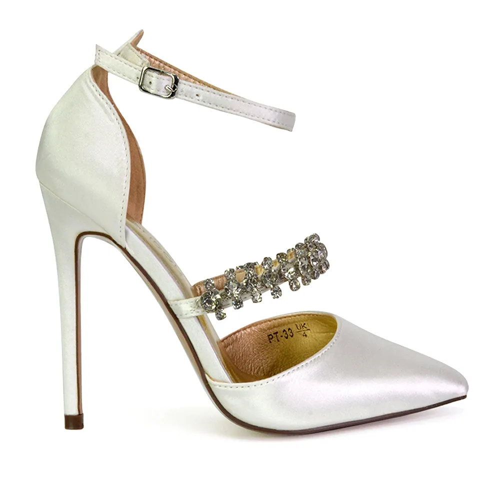 Giana Pointed Toe Strappy Stiletto High Heel Court Wedding Shoes in Ivory